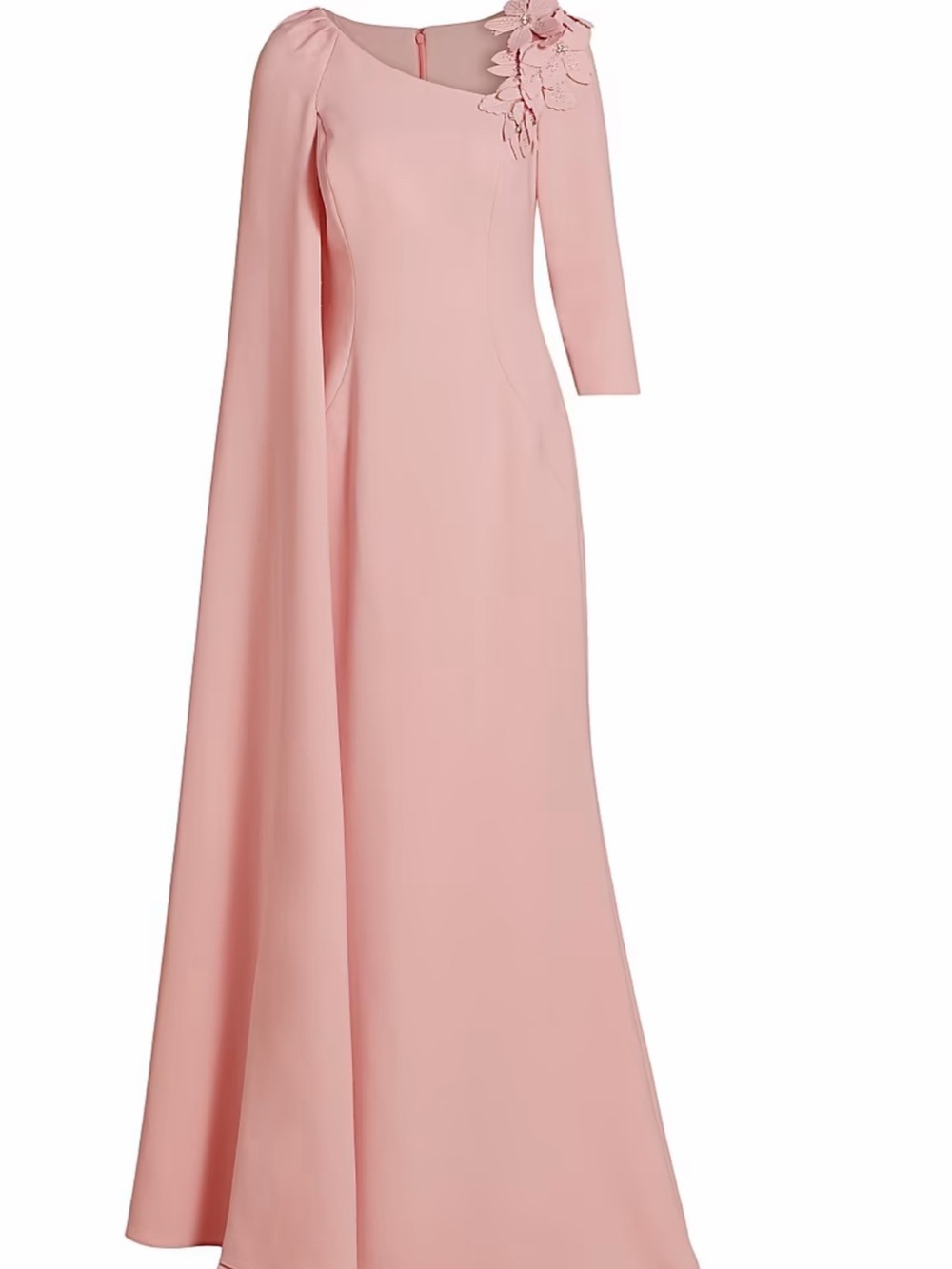 One-Shoulder Blush Pink Cape Gown with Floral Applique